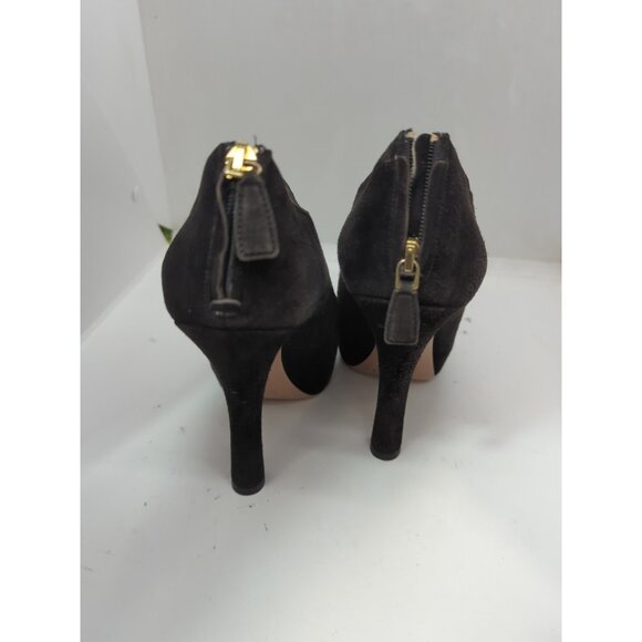 PRADA WOMEN'S Black Suede Cage Hidden Platform Pumps with Back Zipper Size 37 - Picture 9 of 10